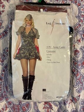 Y2K Leg Avenue Olive & Dark Green Camo Lace-Up Army Cadet Costume.